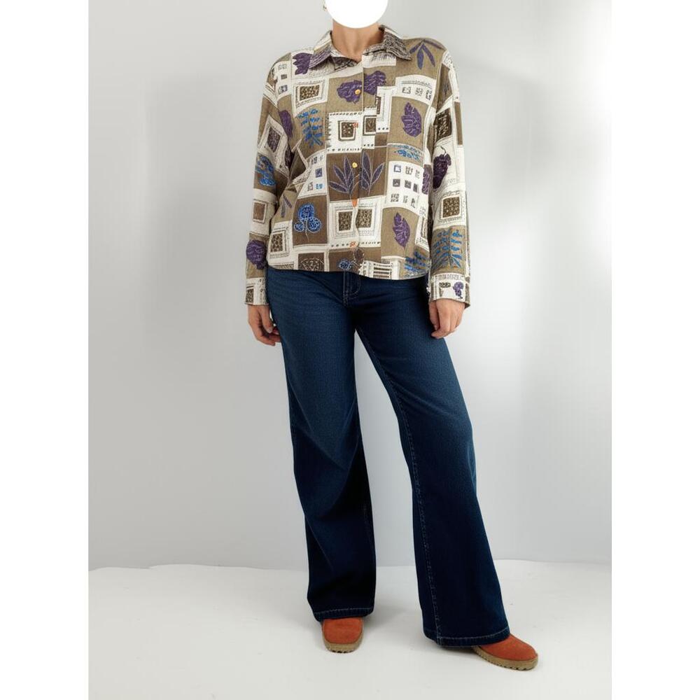 CABINCREEK Button Up Women's Petite‎ Large Multi Patchwork Long Sleeve Bohemian
